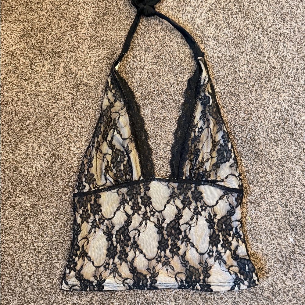 Black Lace Halter Top